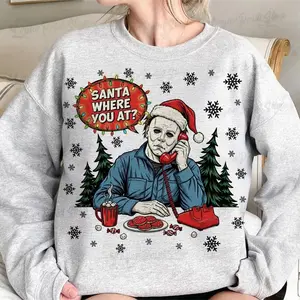 Horror Characters Merry Christmas Shirt, Santa Where You At Christmas Sweatshirt