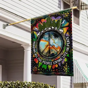 FLAGWIX All The People Living Life In Peace Hippie Flag - House Flag, Decorations For Home, Outside - Peace Sign, Boho, Hippie Decor, Double Sided, Heavy Duty Canvas Flag Indoor Outdoor