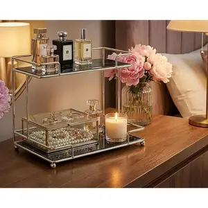 Simmerstone Perfumes Display Shelf, 2 Tier Tray for Comestic, Makeups, Toiletries and Skincare, Multifunctional Cosmetic Rack for Dresser and Countertop