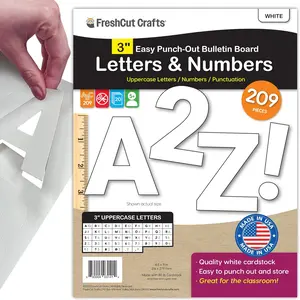 209 Pcs 3 in. White Bulletin Board Letters & Numbers Capital Letters Punctuation US Made Card Stock Punch Out Letters for Poster Bulletin Board Classroom
