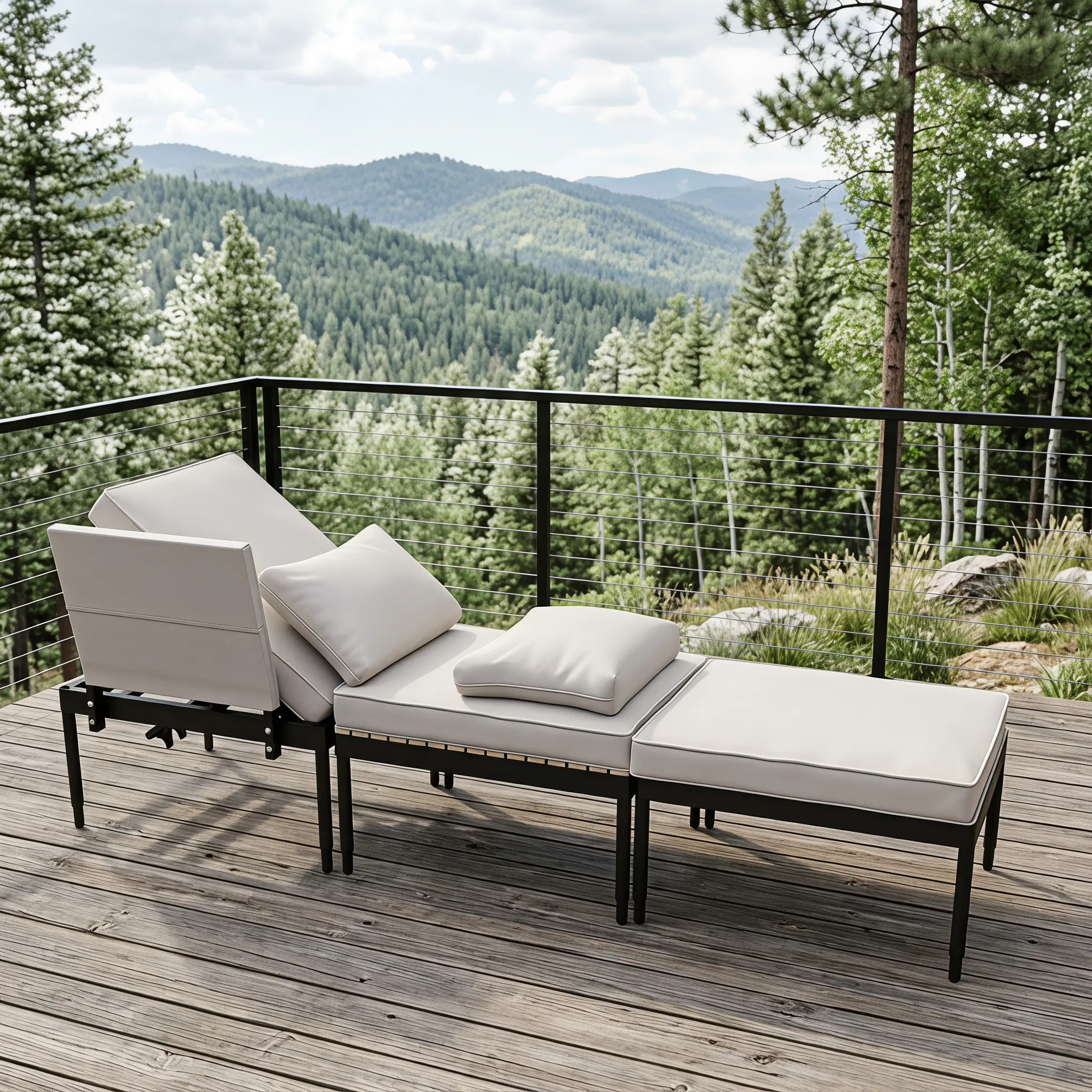 3-in-1 Convertible Outdoor Patio Sofa with 4 Height Adjustment Sun Lounger, Modular Couch Turns Into Two Armchairs with Coffee Table, Anti-Rust Steel Frame, Washable Seat Cushions, Fast Installation
