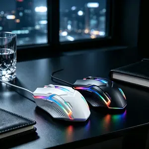 Wired USB RGB Gaming Mouse, Multi Color Black White 2 Options Glowing LED Computer Mouse, Ergonomic Light Up Wired Mouse for Desktop Laptop PC Gaming Office Daily Use