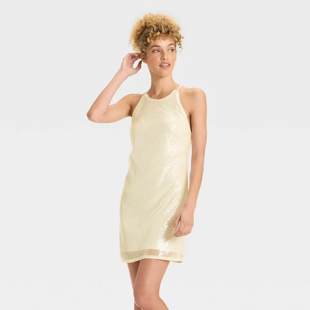 Women's Sequin Mini Shift Dress - A Women's Sequin Mini Shift Dress - A