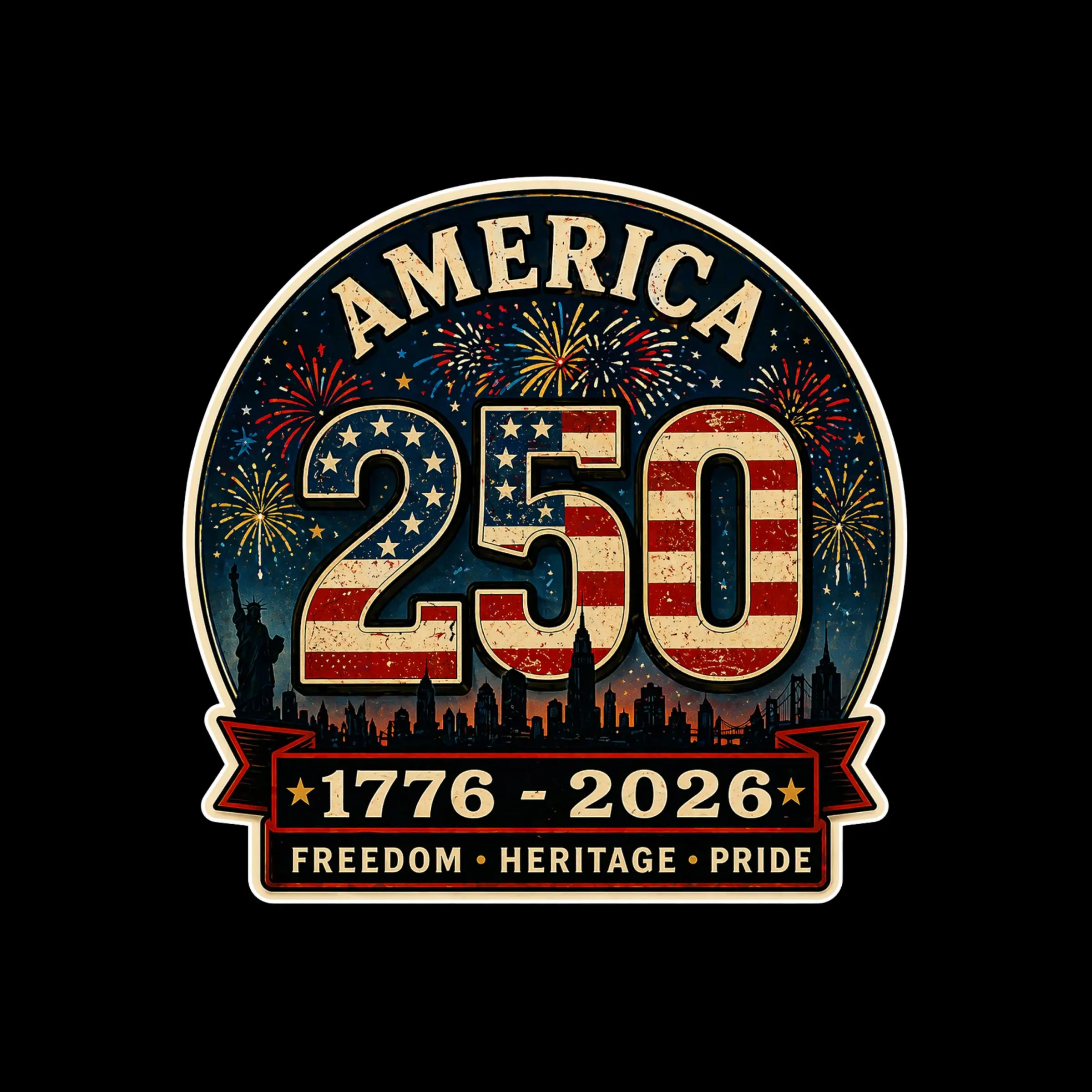 America 250 Fireworks Sticker, USA Anniversary Freedom Heritage Pride Decal Laptop Car Gift