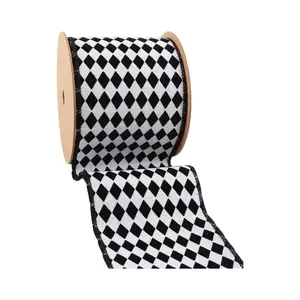 LAR - 4" Wired Ribbon | Glittered Diamonds w/ Black Backing | 10 Yard Roll