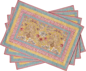 Set of 4 100% Cotton Washable Cloth Placemats Reusable Table Mats for Kitchen Dining Party Wedding Hotel Home Restaurant Spring Summer (Marquise, 13" x 19")
