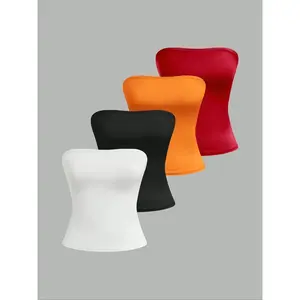 Women’s solid-color tube top, casual sleeveless strapless top for daily wear, ladies’ clothing for all seasons, womenswear