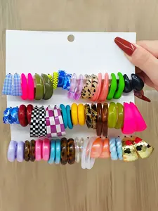 60-Piece Colorful Geometric Water Drop C-Shaped Dangle Earrings Set, Resin Ccb Alloy Material, Fashion Jewelry for All Occasions