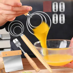 9-Piece Danish Dough Whisk and Bread Lame Set with Stainless Steel Material - Premium Bread Making Tools Including Dough Cutter, 5 Blades, and Leather Cover, for Pastry, Cake, Sourdough, and Pizza