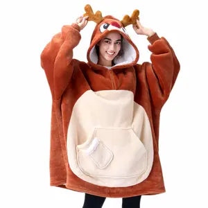 Christmas 2025 Gifts Giggling Getup Christmas Wearable Blanket Hoodie - Oversized Soft Sherpa Fleece Hooded Blanket - Warm Cozy Flannel Blanket Sweatshirt with Giant Pocket & Sleeves - Reindeer Gift for Adults Women Men Valentine's Day Gifts for Kids
