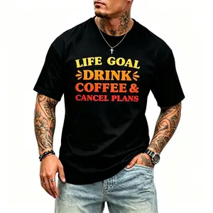 Life Goal Cotton T-shirt Celebrate Coffee and Avoid Commitments Humorous Coffee T-shirt