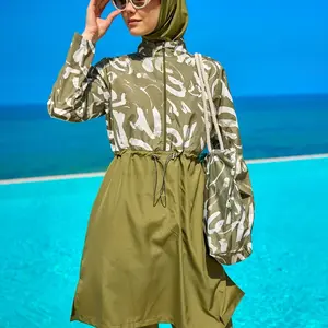 Green Full Coverage Modest Swimwear Set for Women R2506