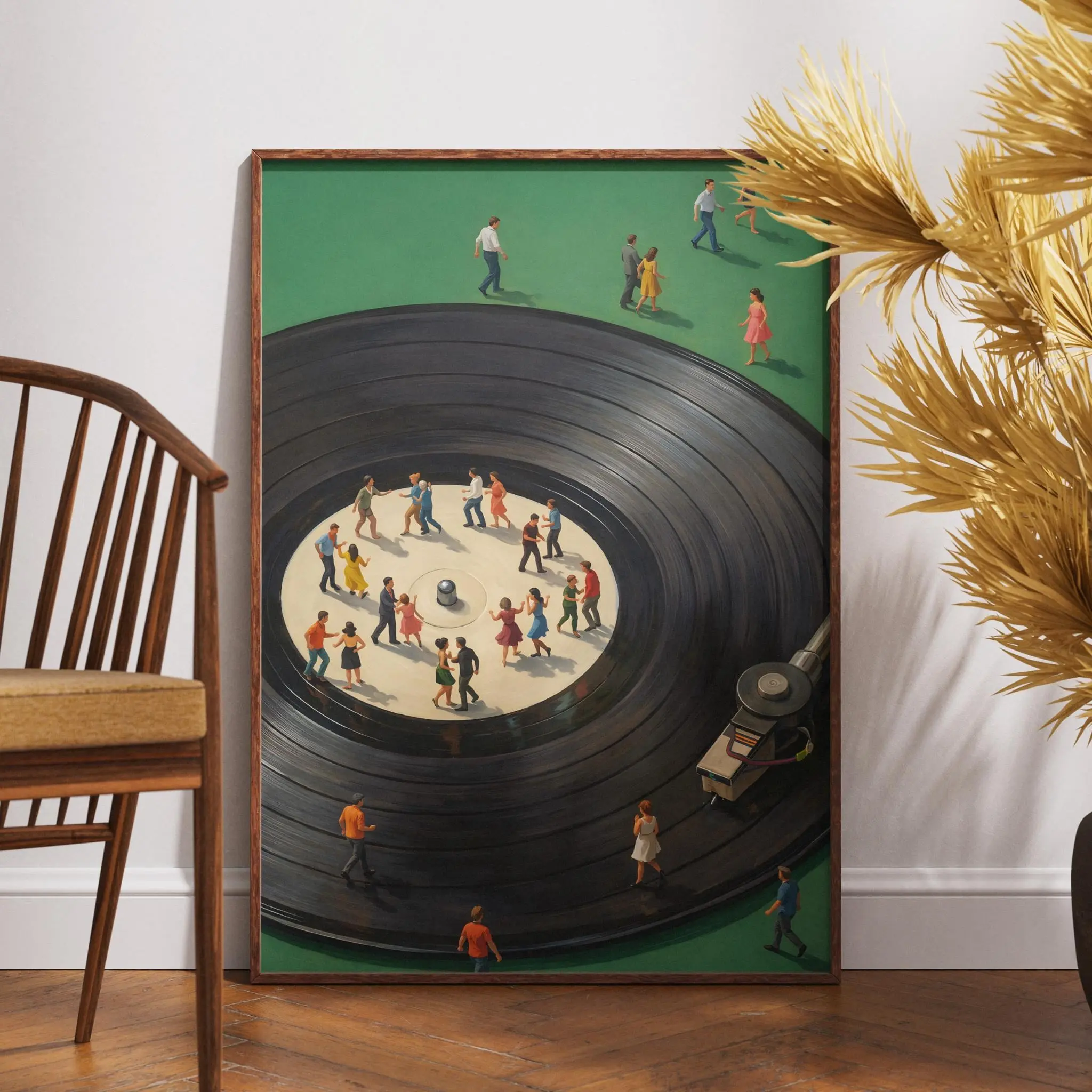 [ No Frame ] Vintage Vinyl Record Player Wall Art Print, Retro Turntable Dancers Poster, Mid Century Music Decor, Music Lover Gift