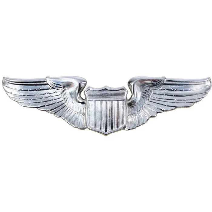 Unisex Nickel Plated USAF Wing Badge Brooch - Polished Shine, Official Military Pin-On Insignia, U.S. Heraldry Certified, Aviation Themed, Manufactured by U.S. Factory, Military Look