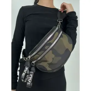 Ladies' fashionable nylon lightweight chest bag with multiple pockets, semi-circular casual sports running crossbody bag