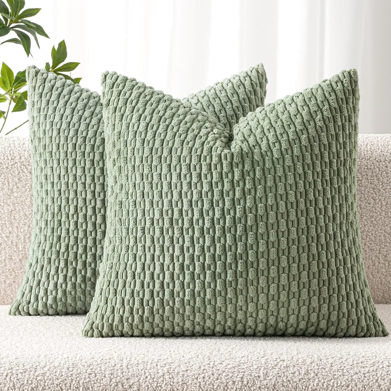 Pack of 2 18x18 Inch Decorative Throw Pillow Covers Soft Boho Striped Textured Corduroy Spring Modern Farmhouse Home Decor for Couch Bed Sofa Living Room Sage Green Pack of 2 18x18 Inch Decorative Throw Pillow Covers Soft Boho Striped Textured Corduroy Spring Modern Farmhouse Home Decor for Couch Bed Sofa Living Room Sage Green