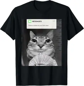 100%25 Cotton Funny Ring Cat With Motion At Your Front Door Brainrot Meme T-Shirt for Men Women