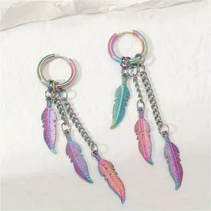 Colorful neutral   cool feather earrings, street charm earrings for men and women bikers