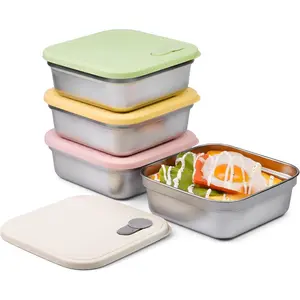 4 Pack Sandwich Containers, 20oz Stainless Steel Sandwich Box with Lids, Reusable Metal Meal Prep Lunch Boxes, BPA-Free, Dishwasher Safe, Food Storage Containers for Snacks & Fruits