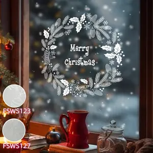 Winter Christmas Static Cling Glass Film, Garland HD Dual-Sided Window Sticker, Holiday Party Restaurant Living Room Decor