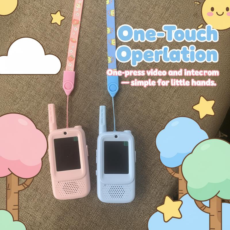 Careenoah Kids' Video Walkie Talkies in Pink & Blue with Cartoon Character Designs for Real-Time Communication Safe Long-Lasting Power