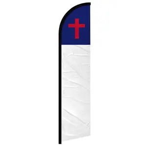 Christian Windless Banner Flag with Curved Sleeve, Outdoor Display Backdrop, Home & Festive Party Supply