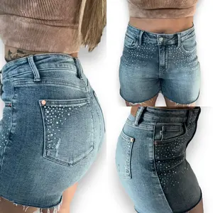 Judy Blue - "Diana" Light Blue High-Waisted Rhinestone Studded Cutoff Shorts judy bluejeans