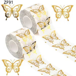 500PCS/Roll Gold Foil Butterfly Sticker Label Self Adhesive Pre Cut Stickers Waterproof Gift Packaging DIY Handbook Decorative Gift Decorative Sticker