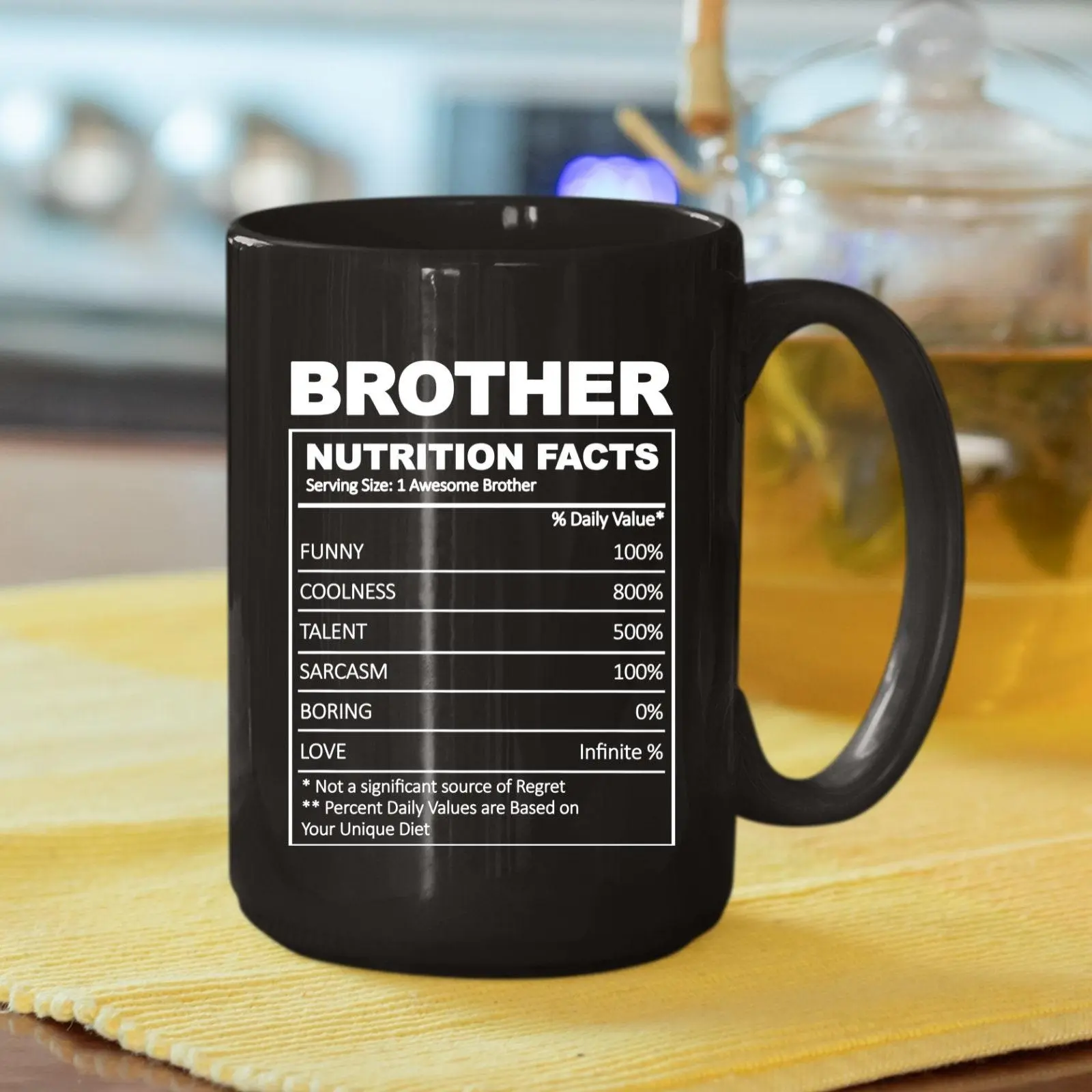 Brother Nutrition Facts Coffee Mug, Christmas Gift For Brother, Funny Brother Mugs, New Brother Gifts Cup, Brother Birthday Gift, 11 15oz Ceramic Cup