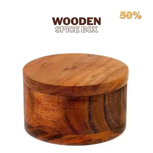 Acacia Wood Salt or Spice Box with Swivel Cover perfect for keeping table salt, gourmet salts, herbs or favorite seasonings, close at hand on your countertop.