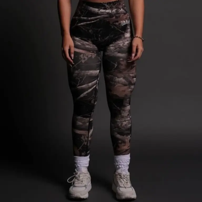 Darc Sport Dark Brown Camo Workout Leggings – Supportive High-Rise Gym & Running Pants