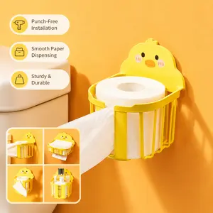 1 Count, Cartoon Duck Shaped Wall Mounted Tissue Holder, No Drill Hanging Storage Basket for Bathroom Toilet and Home Daily Use