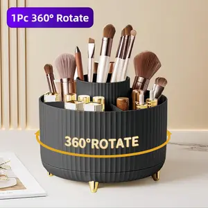 360° Rotating Makeup Brush Holder Organizer, Countertop Makeup & Skincare Storage with Gift Box Packaging for Vanity, Desktop & Bathroom (Black)