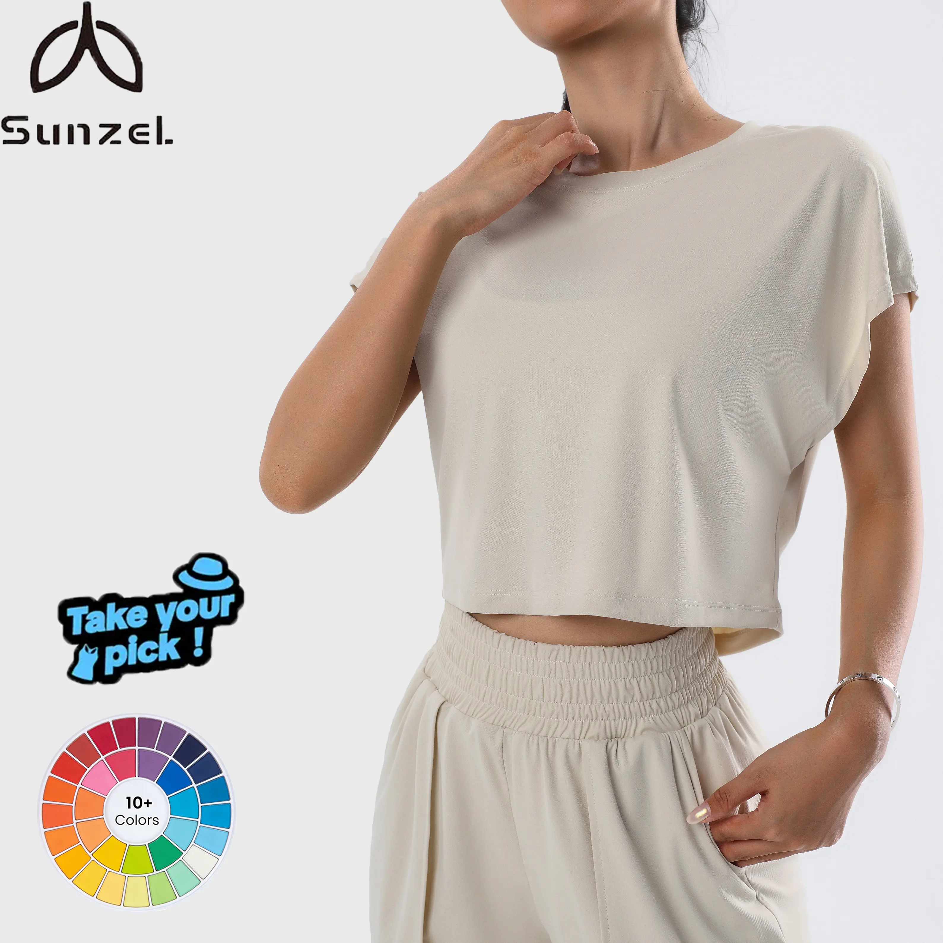 Sunzel Women's Loose Fit Athletic Crop Top, Breathable Stretch Short Sleeve T-Shirt with Crew Neck for Yoga and Casual Wear, Casual Tops, Athletic Top
