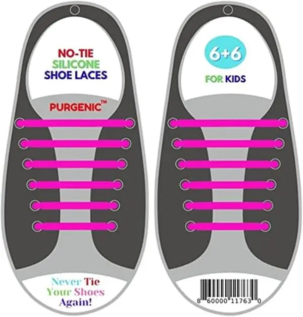 No Tie Shoelaces for Kids – Pink Stretch Silicone Elastic Laces, Easy Slip-On, Adjustable, One Size Fits Most
