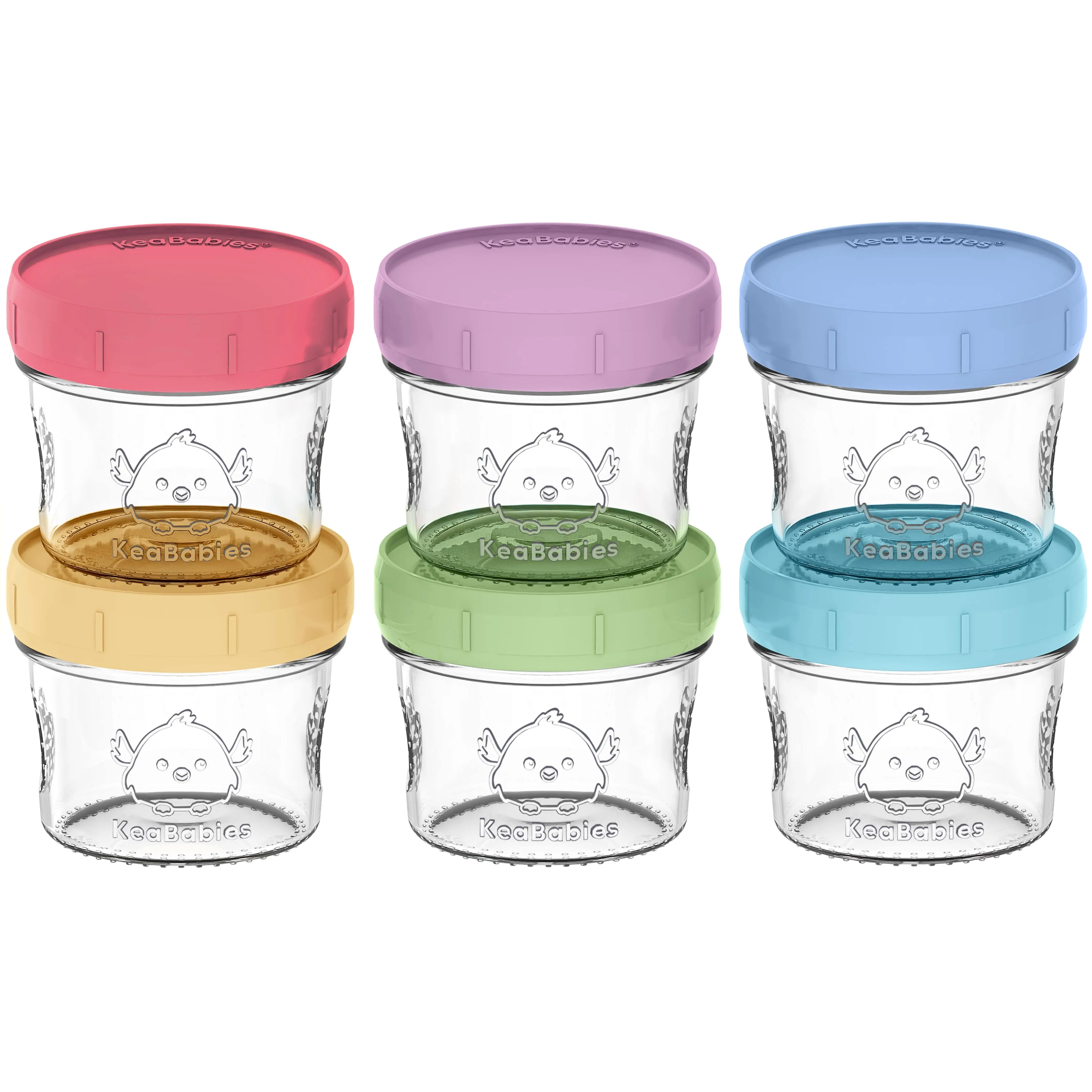 KeaBabies 6pk 4oz Glass Baby Food Containers with Lids - Leak-Proof, Microwavable Small Glass Jars, Baby Purees & Toddler Snack Storage Containers, BPA-Free, Dishwasher & Freezer Safe