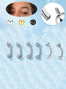 6 Counts Stainless Steel Eyebrow Studs Set, Silver Color Cz Accents Piercing Jewelry, Unisex Body Jewelry for All Seasons, Eyebrow Piercings