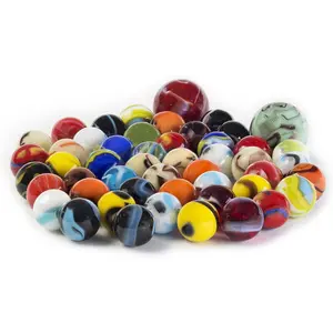 Glass Marbles Bulk, Set of 50 (48 Players and 2 Shooters), Assorted Colors, Styles and Finishes for Marble Games