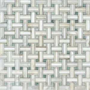 Calacatta Gold & Green Kenzy Basketweave 12x12 Polished/Honed Marble Mosaic Tile Sample
