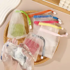 8 Counts Exfoliating Mesh Soap Saver Pouch with Convenient Drawstring Closure Design, Generates Dense & Rich Foam for Daily Body Cleansing Use-MM1