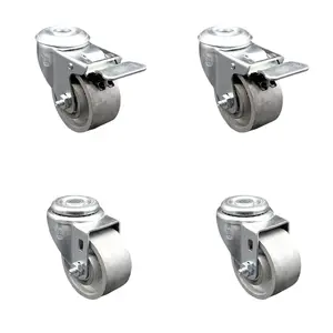 212 MAIN Heavy Duty Semi Steel Cast Iron Swivel Bolt Hole Caster Set of 4 - 3 x 1.25 in. Silver Lockable Wheels, Abrasion Resistant, Lock Brake, SCC-BHTTL20S314-SSS-2-S-2
