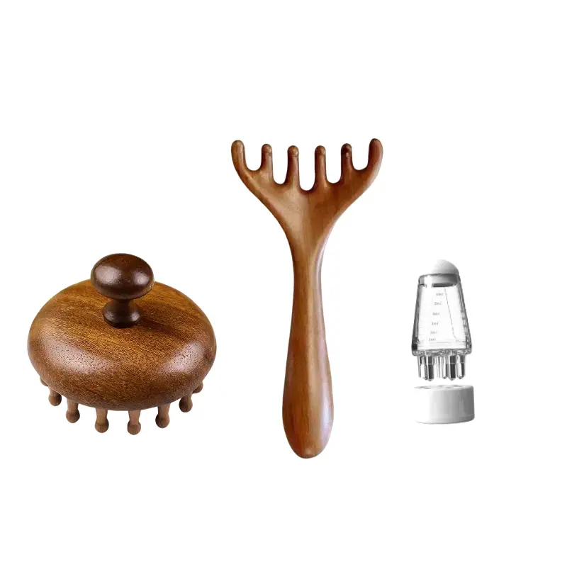 Wooden Scalp Massager Set, 3 Counts/set Manual Scalp Massager & Brush & Applicator Bottle, Heatless Hair Styling Tool for Home & Travel, Body Care