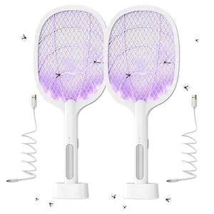 3000V USB Rechargeable Electric Fly Swatter & Bug Zapper with 1200mAh Battery, 3-Layer Safety Mesh,physical Insecticide Without Chemical Pollution, Purple UV Light for Indoor & Outdoor Use - Essential for Home, Backyard, and Camping