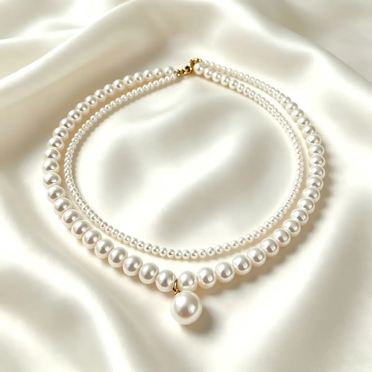 Women's Minimalist Aesthetic Double-Layer White Imitation Pearl Necklace with Classic Dangle Pendant, Fashion Costume Jewelry Accessory