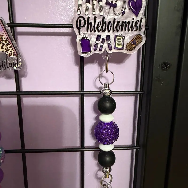 Phlebotomist Name Beaded Badge ID Reel