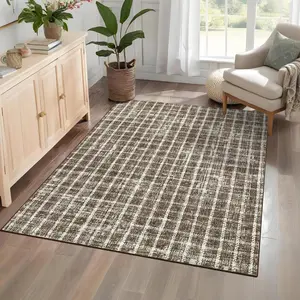 9x12 Runner Rug Washable Non Slip Kitchen Rugs Geometric Checkered Print ， Modern Throw Carpet for Home Office, Taupe