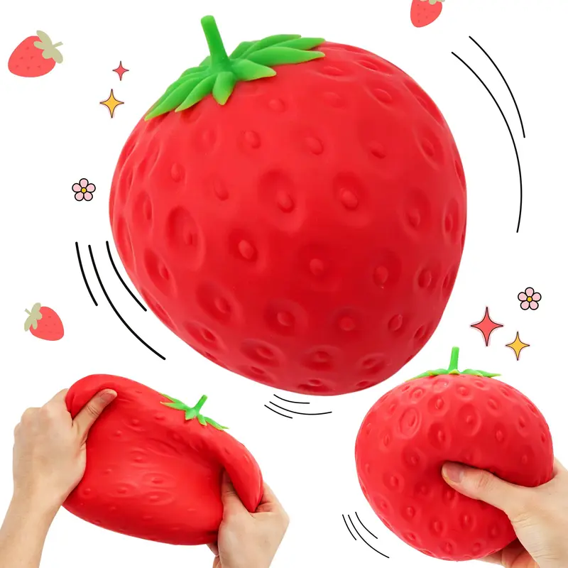 JOYIN Jumbo Strawberry Stress Relief Toy, Squeeze Strawberry Stress Balls, Slow Rising Squishy Fidget Sensory Toy, Soft Squeeze Decompression Dough Gift for Adults and Girls Boys，Cheese/Banana/Carrot/ Pickle/Pumpkin