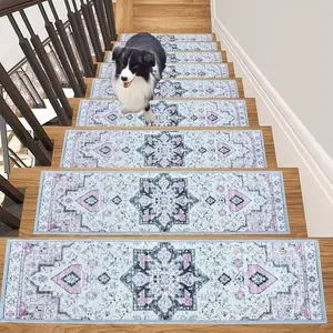 [HarleyLand]15pcs Anti-Slip Stair Treads Non-Slip 30 Pack 8" X 30" Stair Treads for Wooden Steps, Washable  Stair Runners Stain-Resistant Stair Carpet, Edging Stair Rug for Elders And Dogs