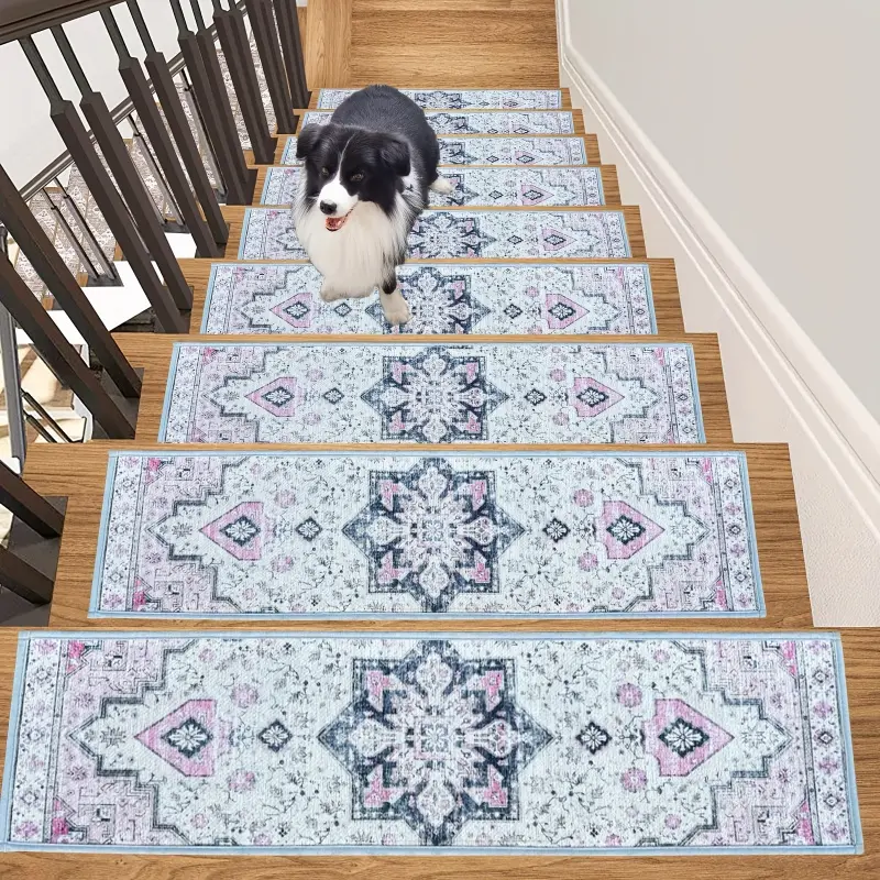 [HarleyLand]15pcs Anti-Slip Stair Treads Non-Slip 30 Pack 8" X 30" Stair Treads for Wooden Steps, Washable  Stair Runners Stain-Resistant Stair Carpet, Edging Stair Rug for Elders And Dogs
