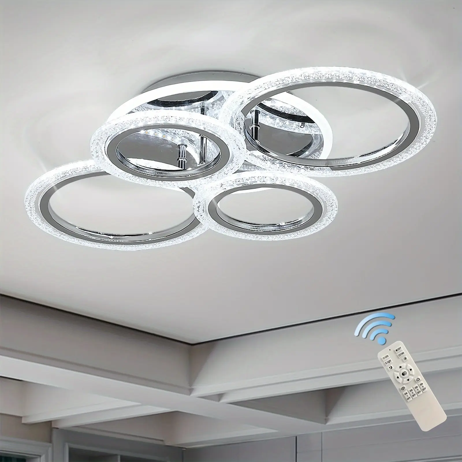 Modern Ceiling Light Dimmable Flush Mount LED Ceiling Lamp 4 Rings / 6 Rings Acrylic Ceiling Chandelier for Living Room Dining Room Bedroom, Chrome